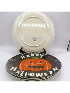Set Of 6 Hyde & Eek "Happy Halloween" Melamine Dinner Plates Pumpkin Durable Fes